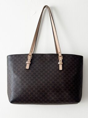 Celine Vintage Macadam Canvas Shopper Tote Bag